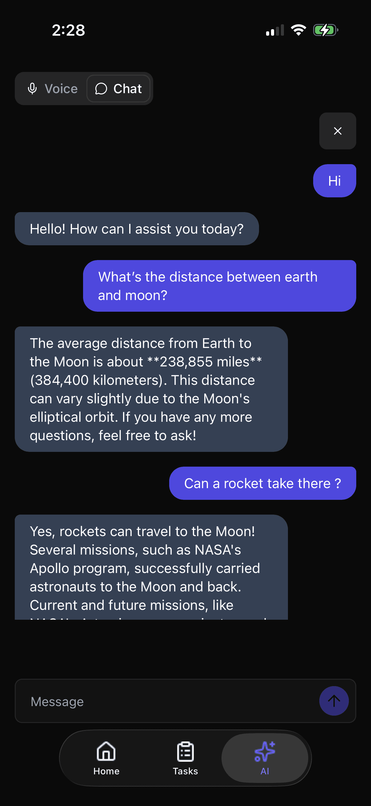 Streaming AI chat